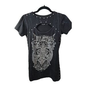 Affliction Black Short Sleeve Tee with Silver Accents